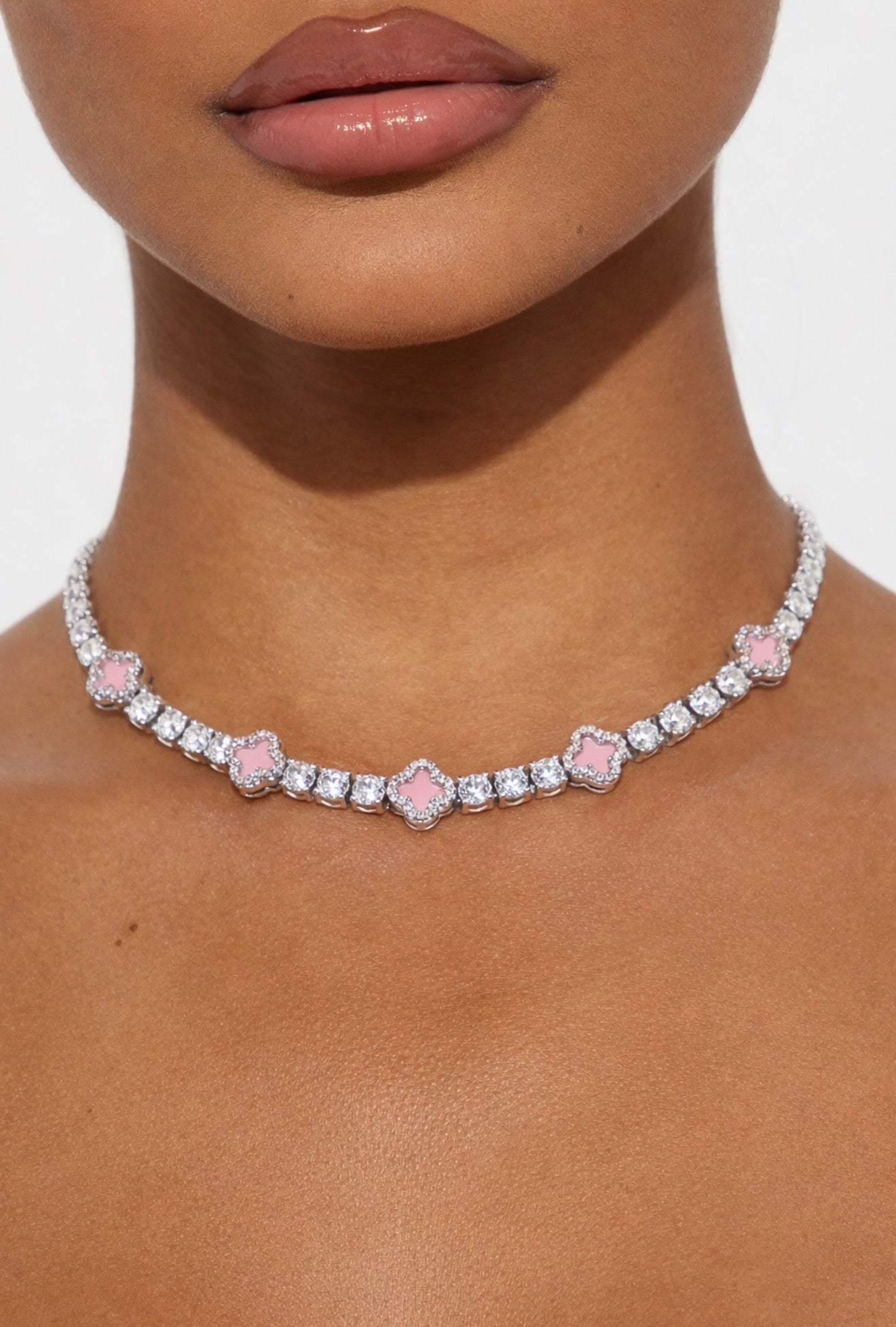 MINI CLOVER TENNIS NECKLACE | PINK – Blossom Jewelry Co
