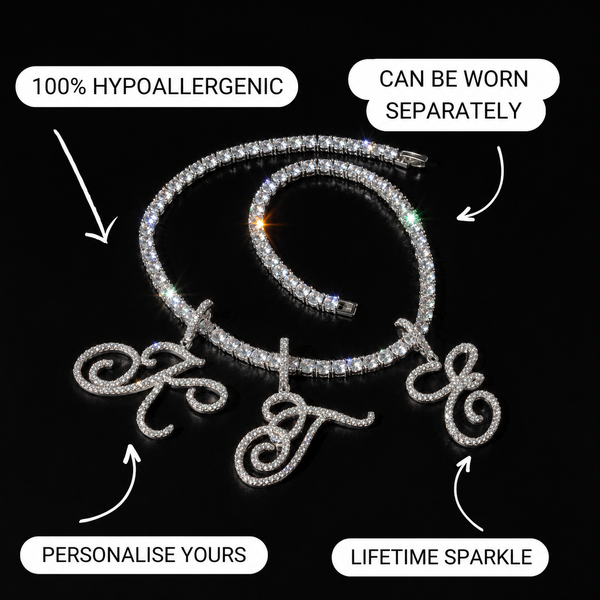 ICY INITIAL NECKLACE SET (TENNIS + ROPE CHAIN)