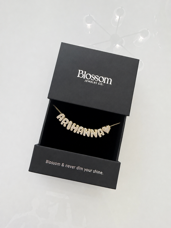 Bling Name Heart Necklace (Add name below before adding to cart)