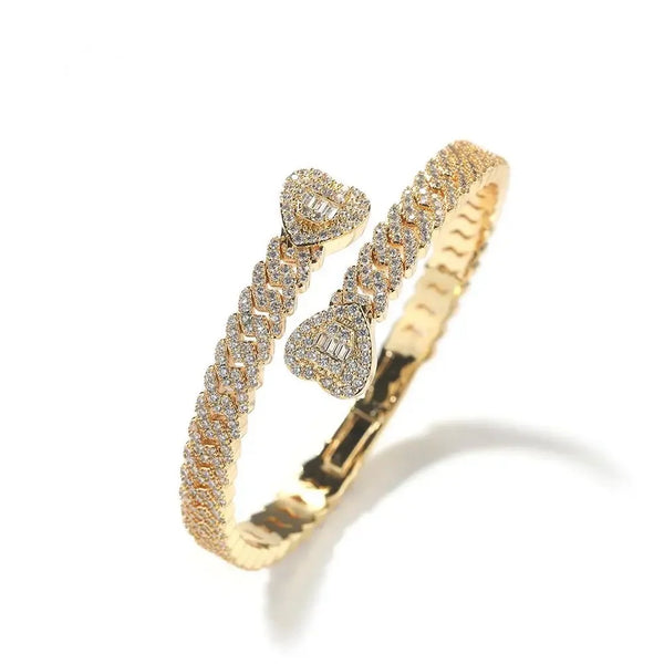 BAGUETTE HEART CUBAN BANGLE